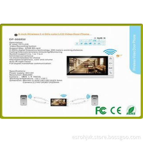 9" LCD body sensors villa intercom system color video door